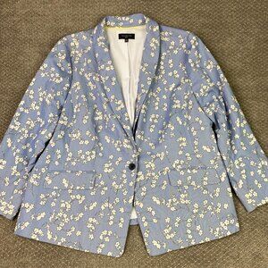 Talbots Blazer Women's 22W Blue Floral Jacquard One Button 22 W